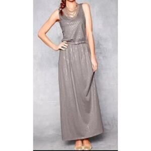 Garnet Hill Gray Full Sequined Jersey Maxi Dress Sleeveless V Neck Size Small